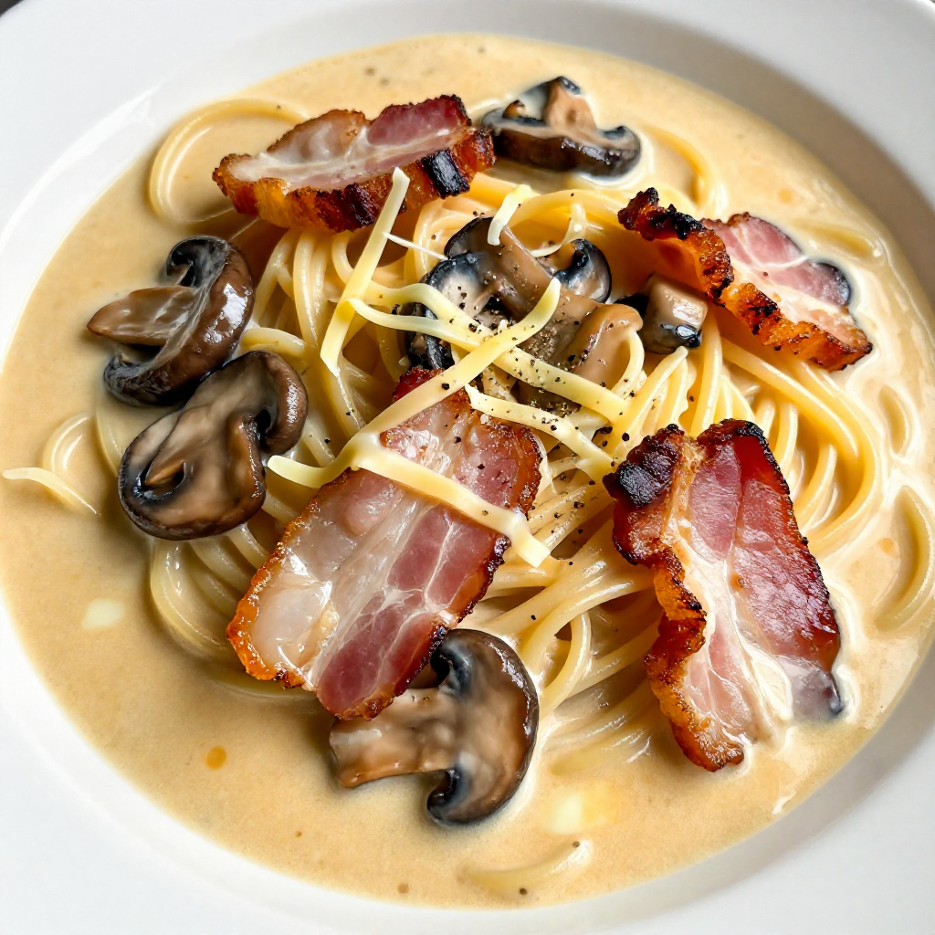 Filipino Style Creamy Bacon and Mushroom Carbonara