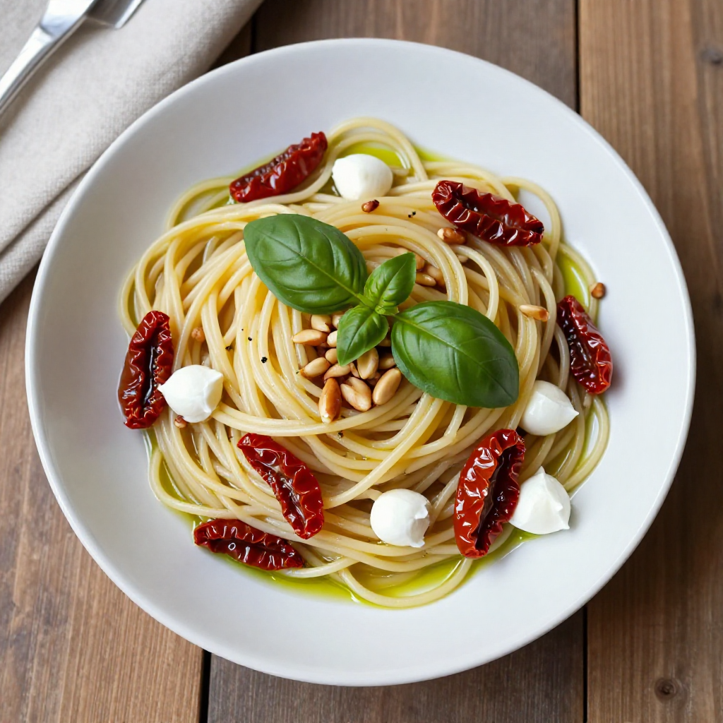 Fresh Basil and Sun Dried Tomato Spaghetti Pasta