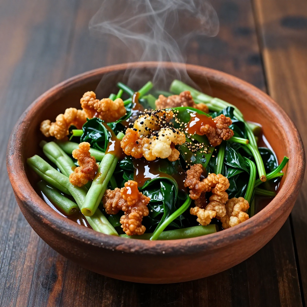 Adobong Sitaw at Kangkong with Chicharon