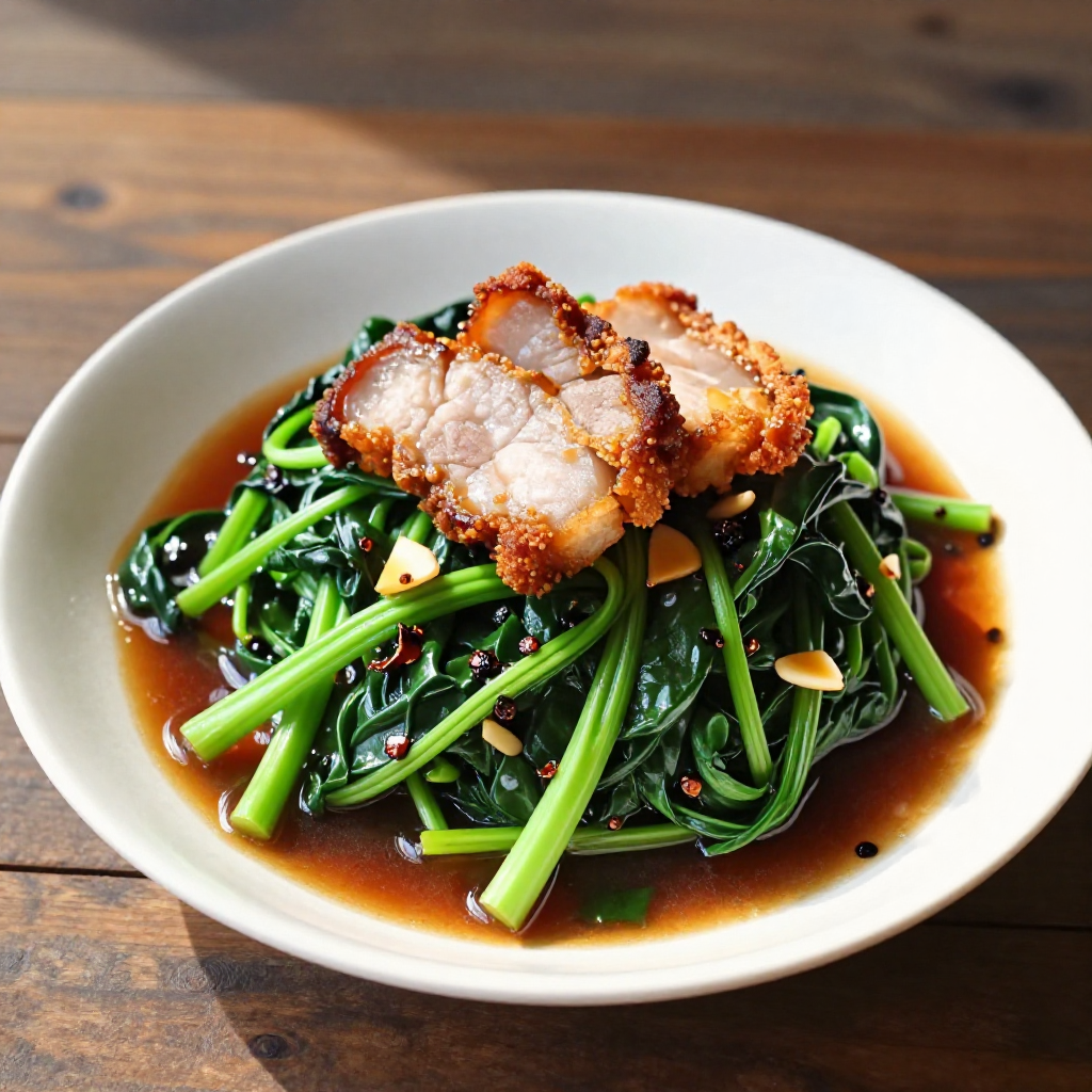 Apan - Apan  (Adobong Kangkong with Fried Pork)