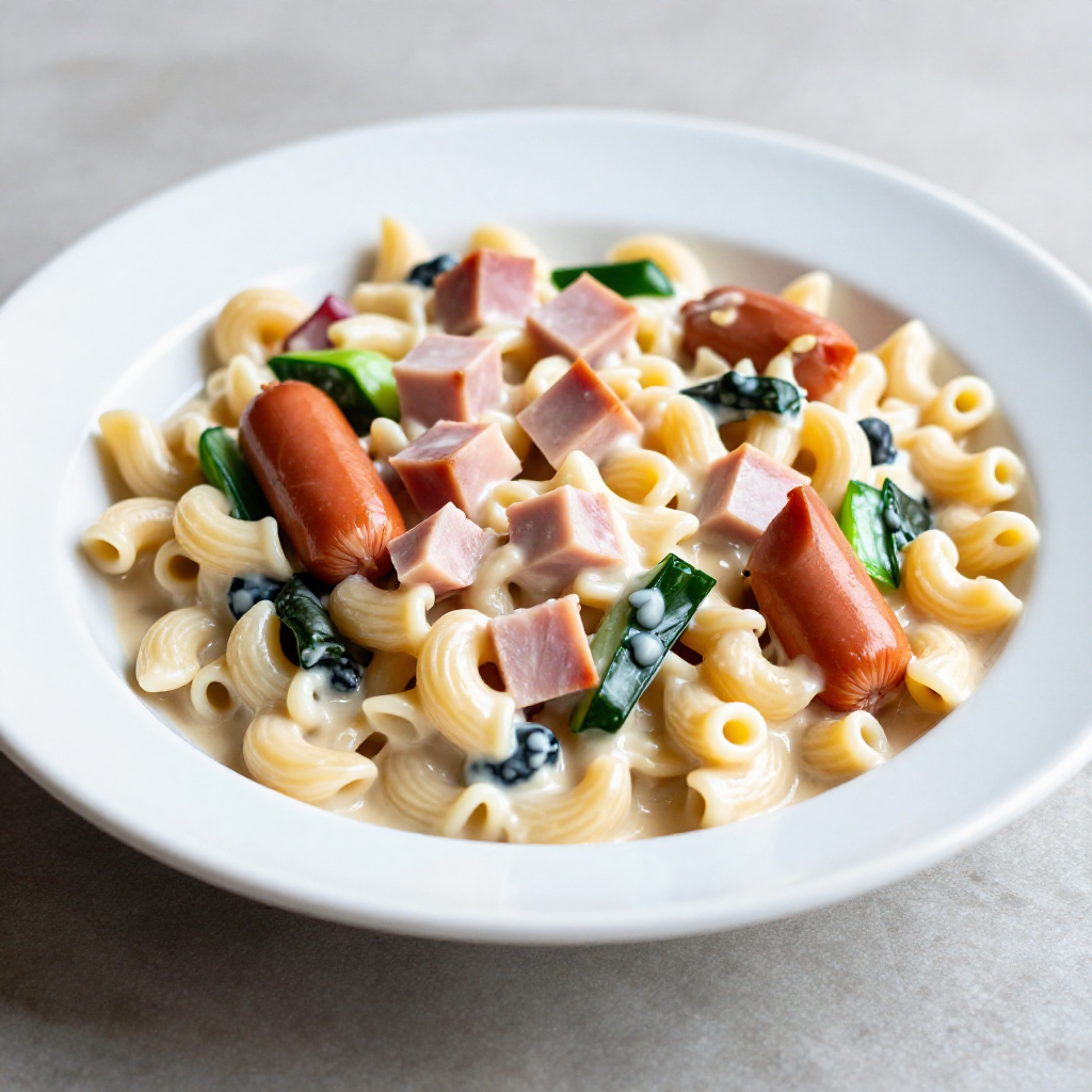 Bacon and Egg Macaroni Salad with Green Peas