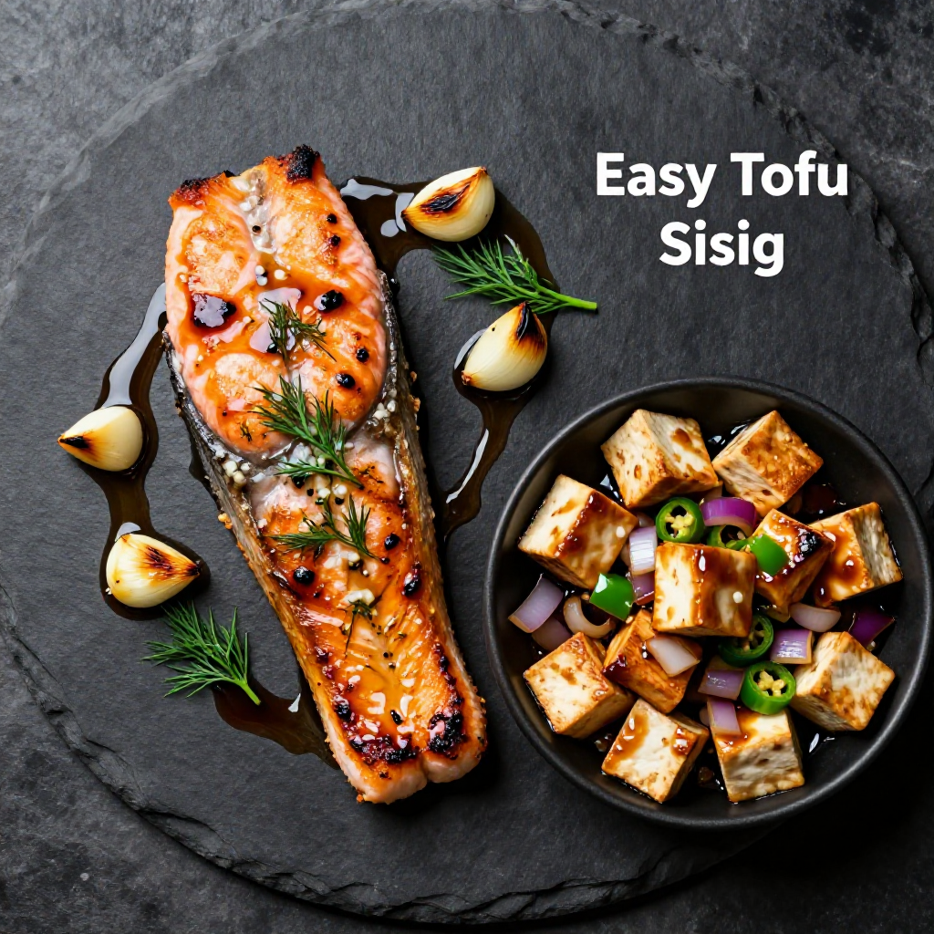Baked Garlic Salmon and Easy Tofu Sisig