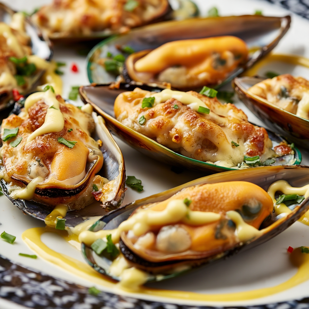 Baked Tahong with Sweet Chili-Mayo Topping