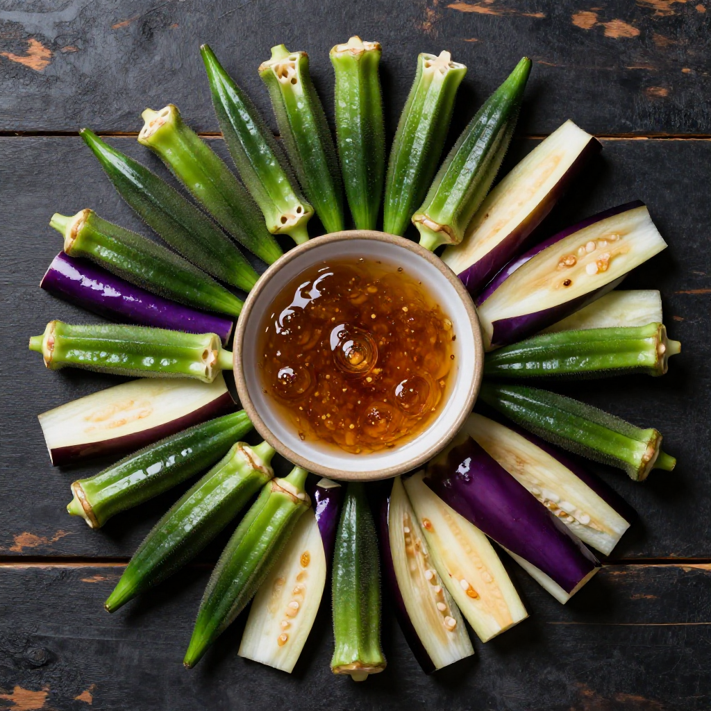 Boiled Okra and Eggplant with Bagoong Dipping Sauce