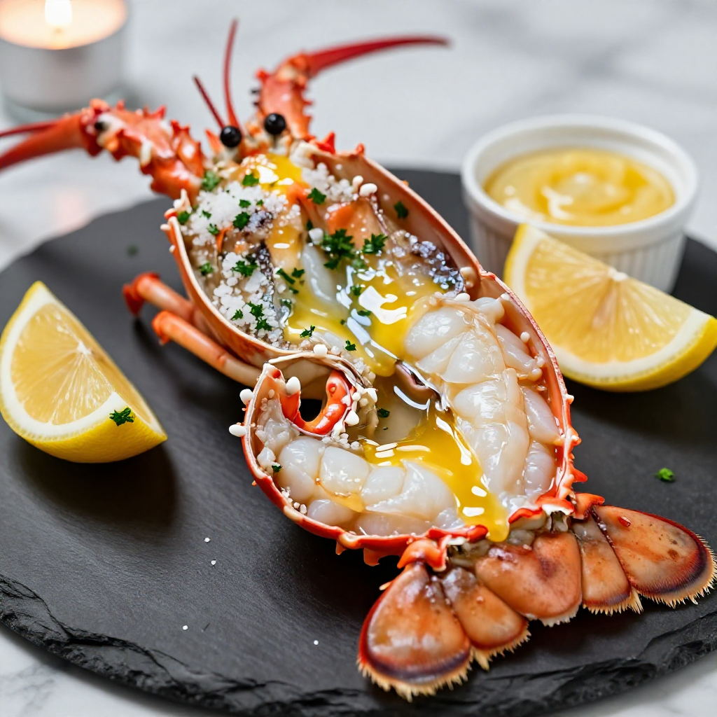 Broiled Lobster Tail with Lemon Butter Sauce