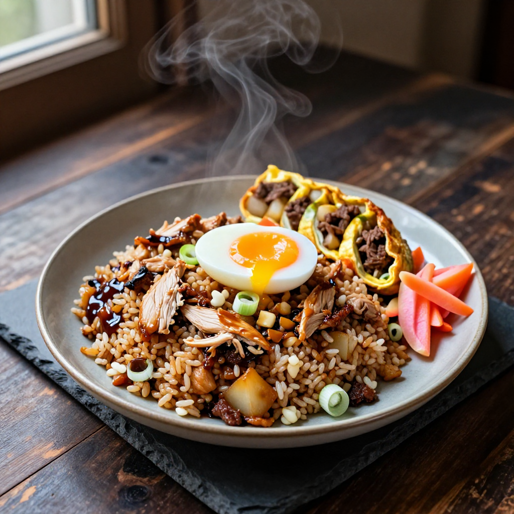 Chicken Adobo Fried Rice and Tortang Corned Beef