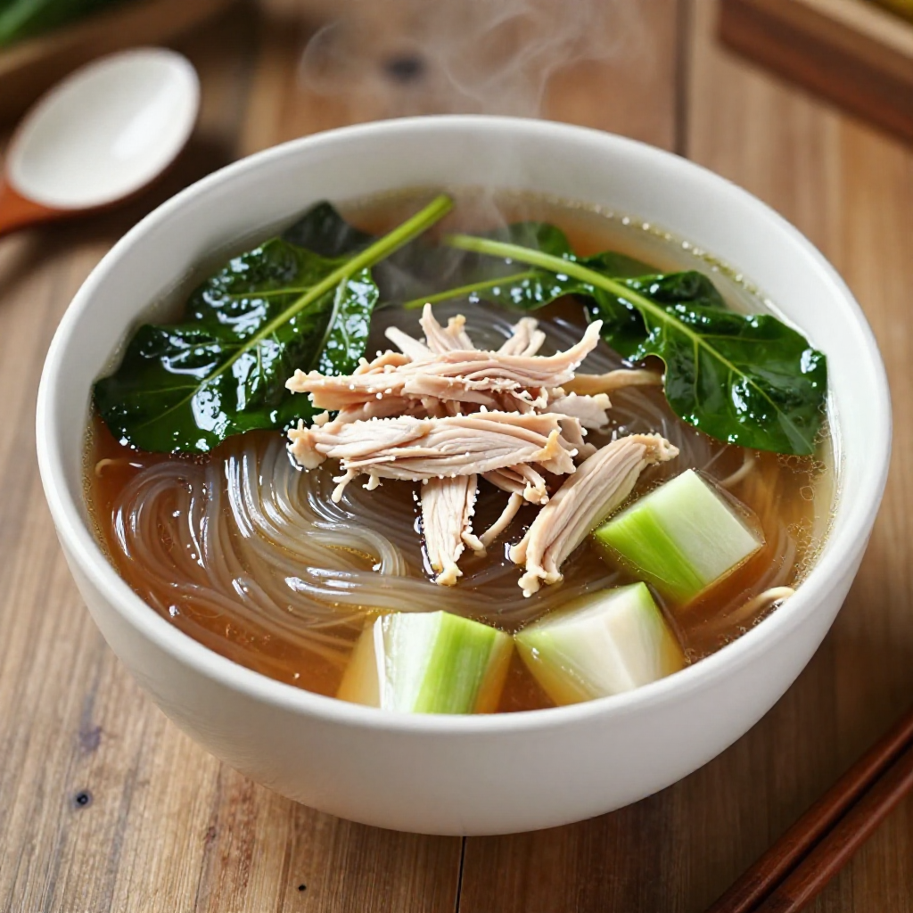 Chicken Sotanghon Soup with Malunggay at Sayote