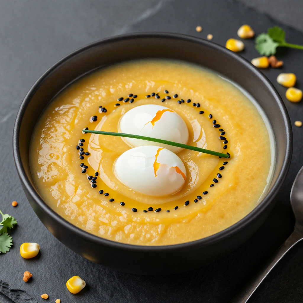 Corn Soup with Quail Eggs