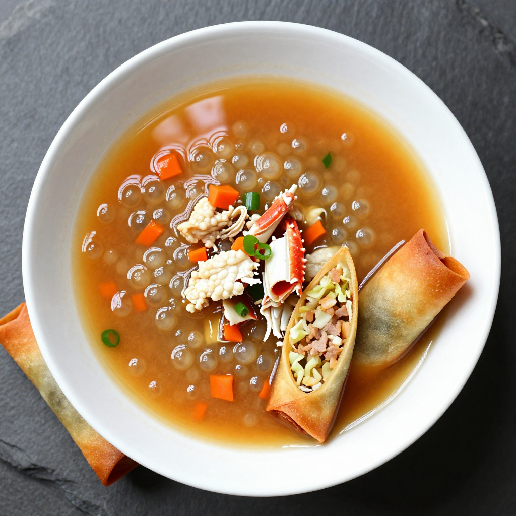 Crab and Corn Pearl Soup and Chinese Spring Roll