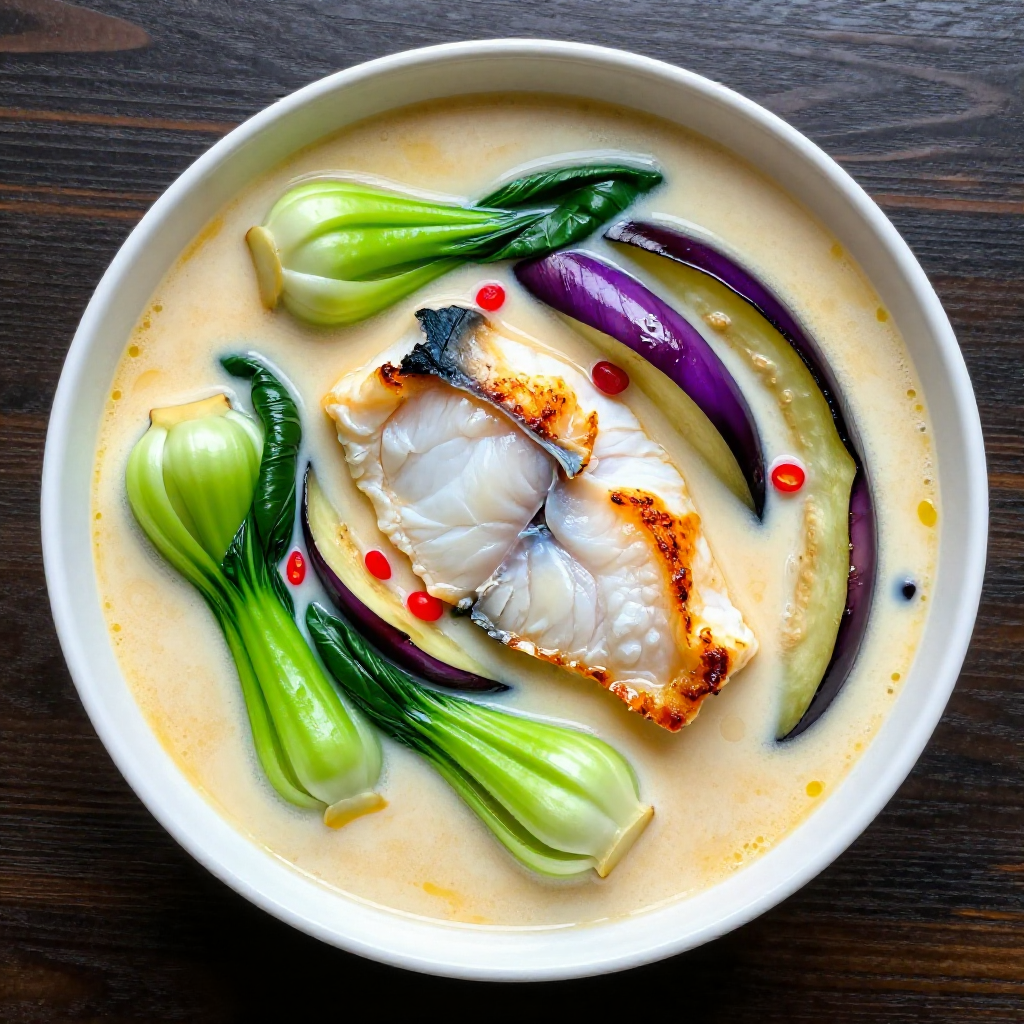 Creamy Coconut Milk Fish Stew (Ginataang Isda with Eggplant and Bok Choy)