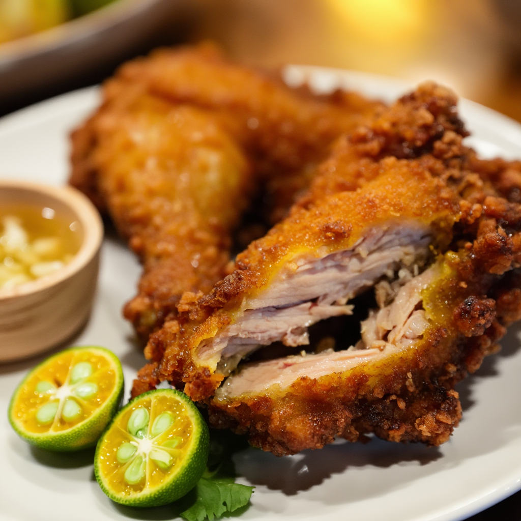 Fried Chicken Breast with Creamy Lemon Sauce Dip