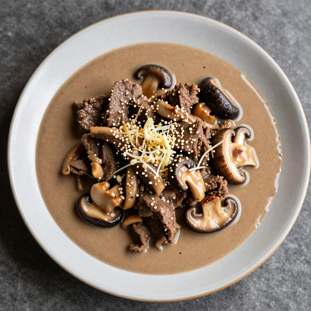 Garlic Pepper Beef in Mushroom Gravy