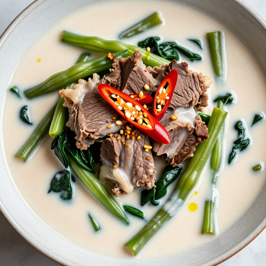 Ginataang Baka – Beef in Coconut Milk with Green Beans and Spinach