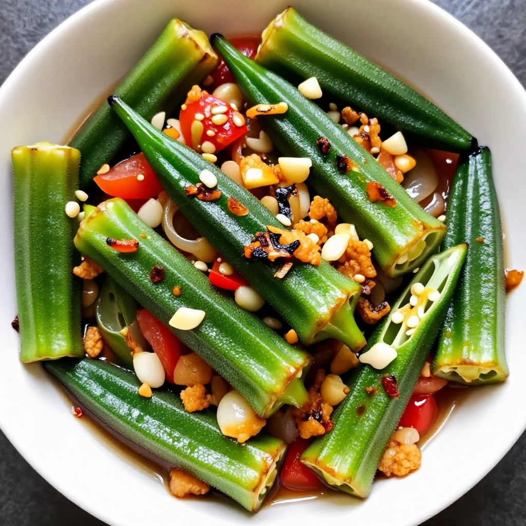 Ginisang Okra with Fish Flakes
