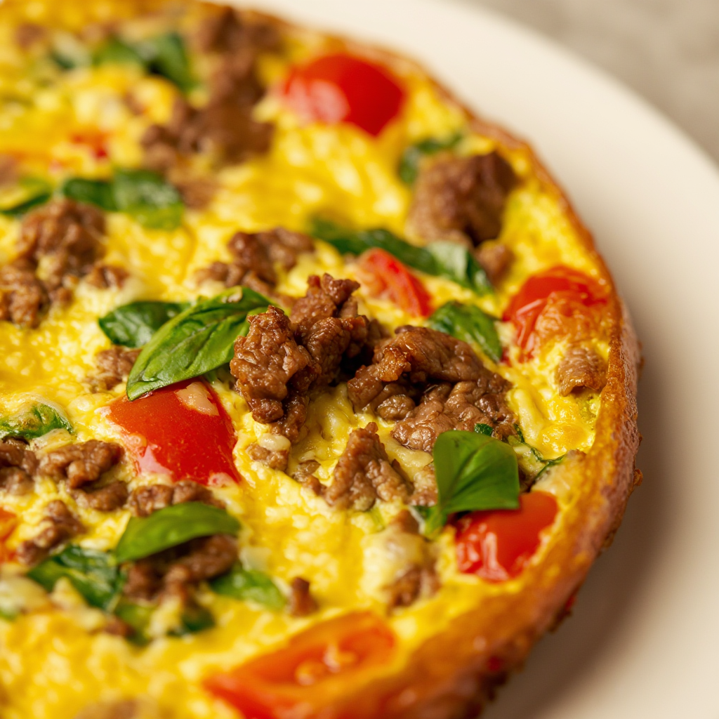 Ground Beef Basil and Tomato Frittata