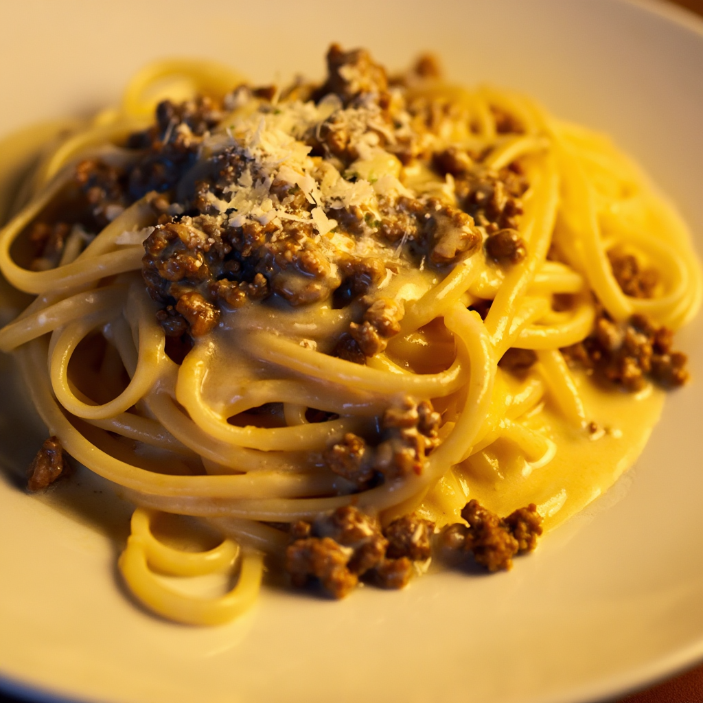 Ground Beef Spaghetti Alfredo