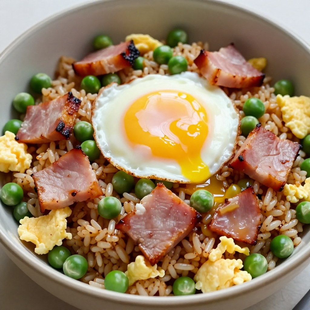 Ham and Egg Fried Rice with Sweet Peas