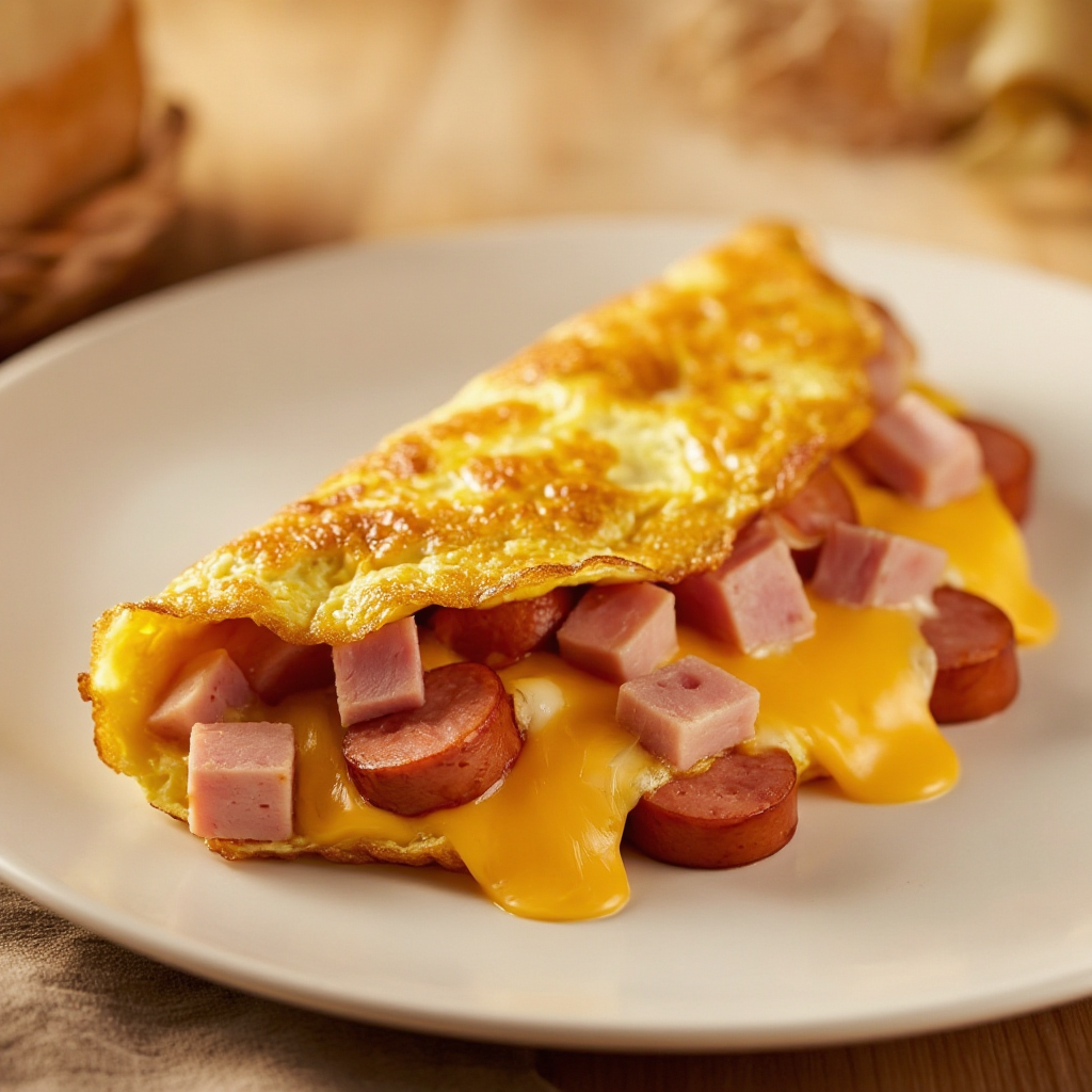 Ham and Hotdog Omelet with Cheese