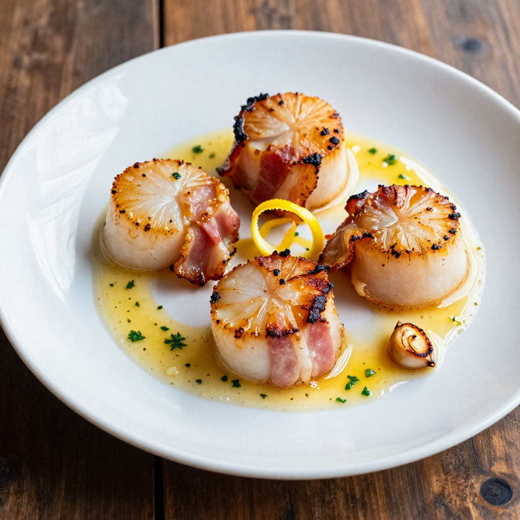 Bacon wrapped Scallops in Lemon Garlic Butter Sauce