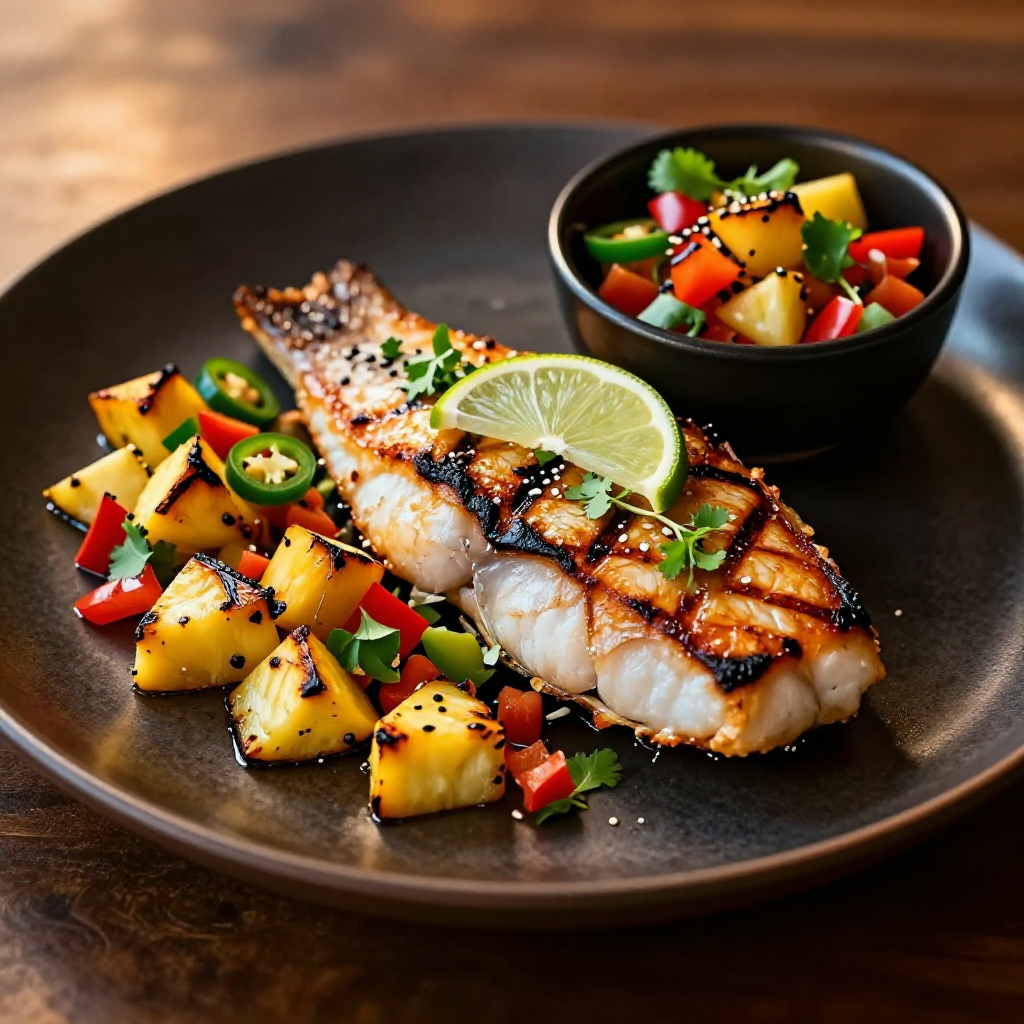 Baked Tilapia with Grilled Pineapple Salsa