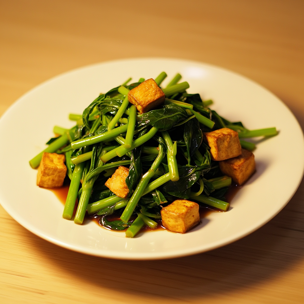 Kangkong and Tofu with Oyster Sauce