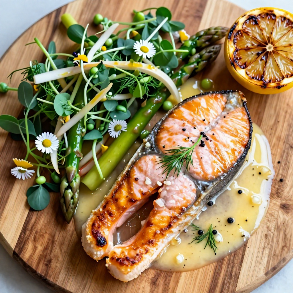 Lemon Garlic Butter Salmon with spring salad