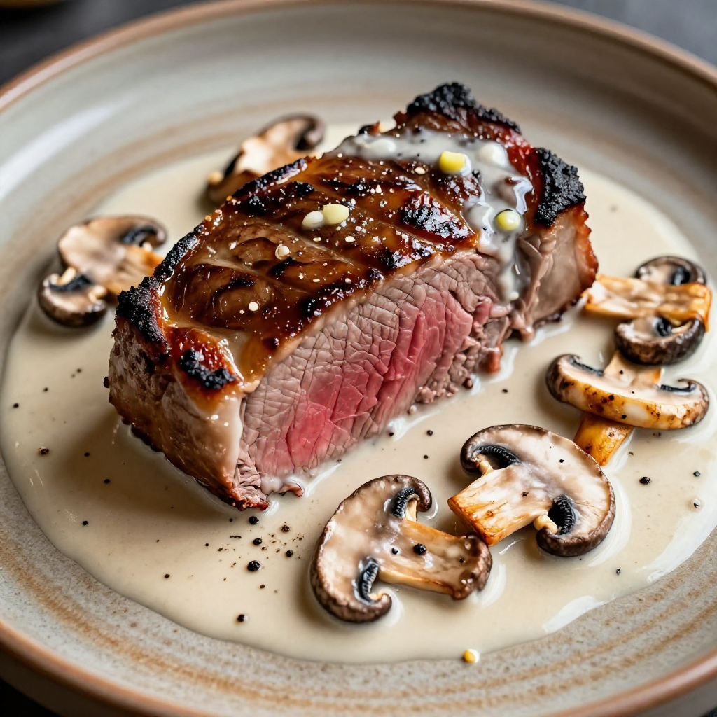 Lengua in White Mushroom Sauce