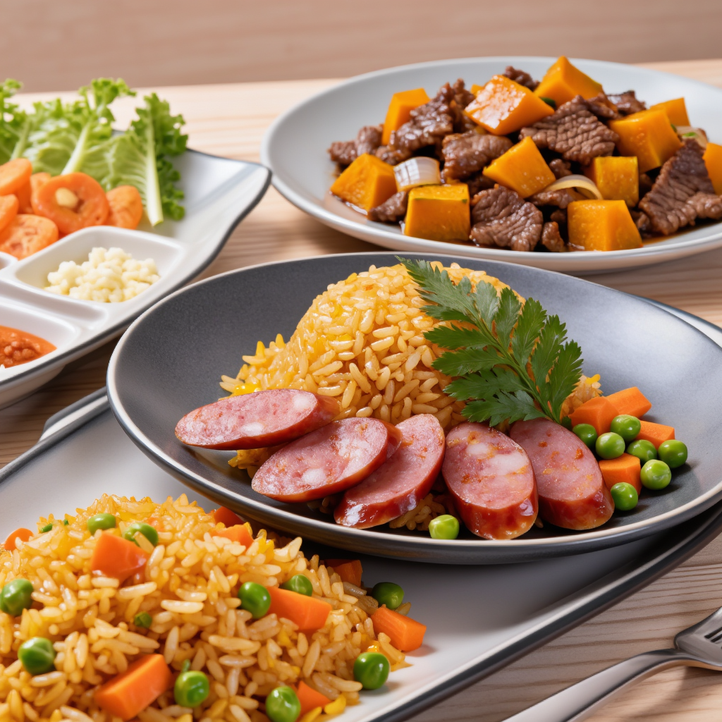 Longanisa Fried Rice and Ginisang Corned Beef with Kalabasa