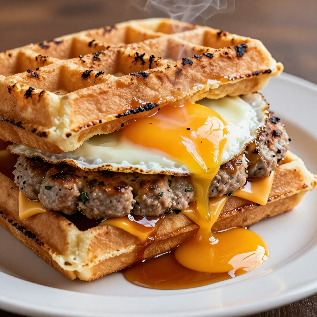 Sausage and Egg Waffle Sandwich