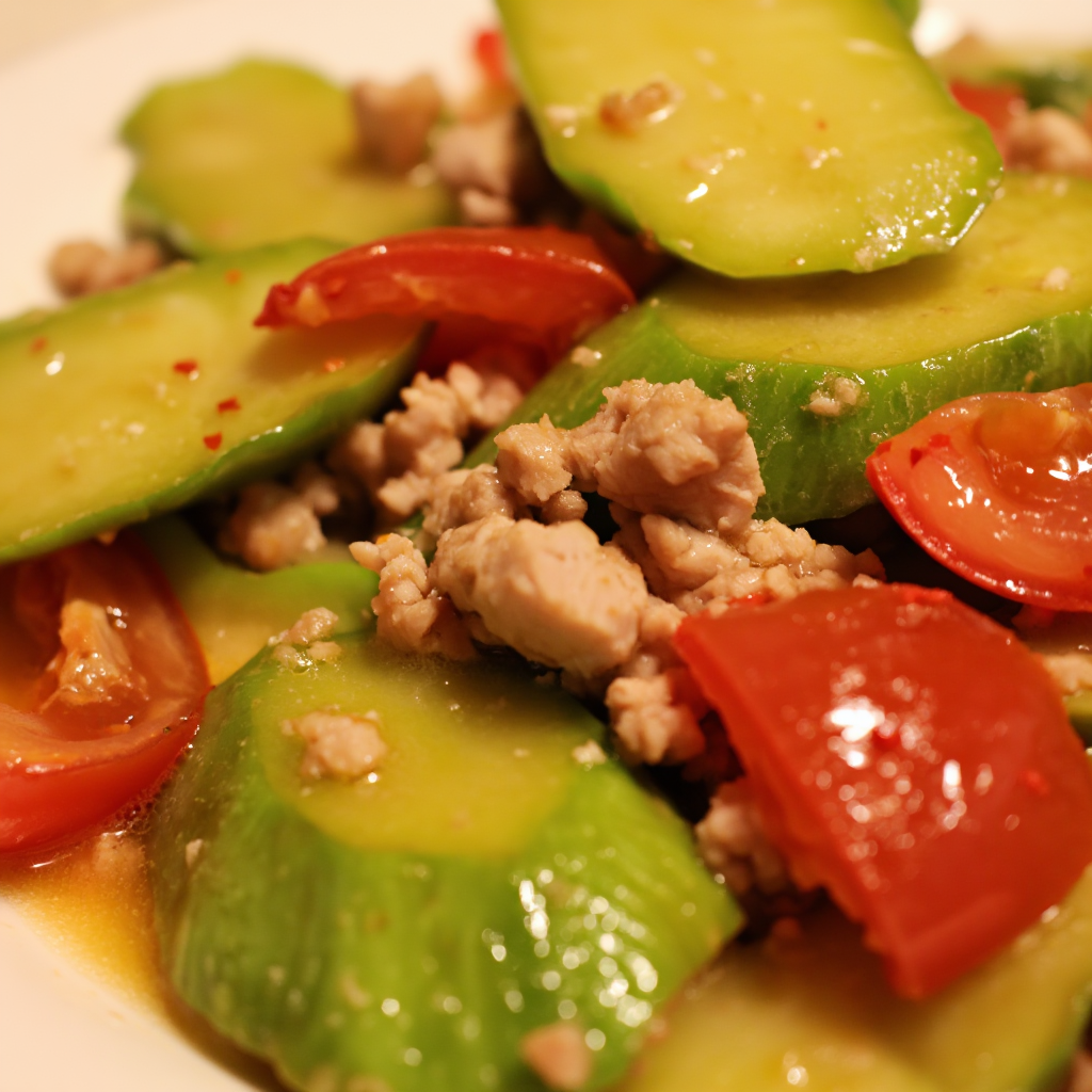Sauteed Chayote with Pork and Tomato