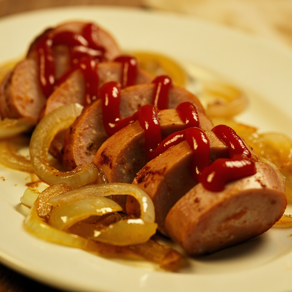 Sauteed Onion and Hotdog with Ketchup