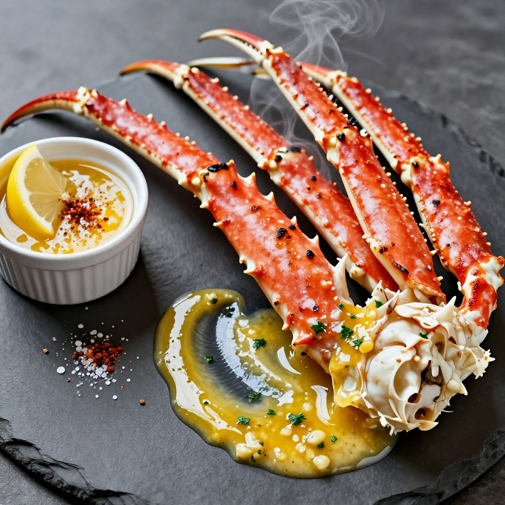 Baked King Crab Legs with Garlic Lemon Butter Sauce