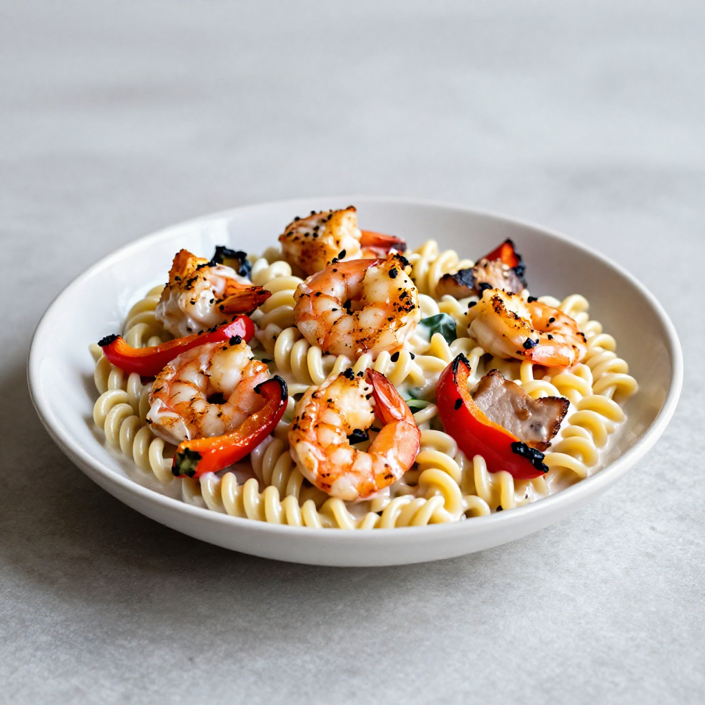 Shrimp Macaroni Salad with Roasted Bell Pepper