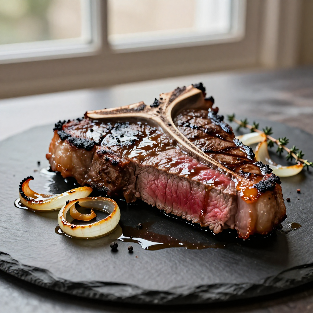 T-Bone Steak Sauteed with Onions