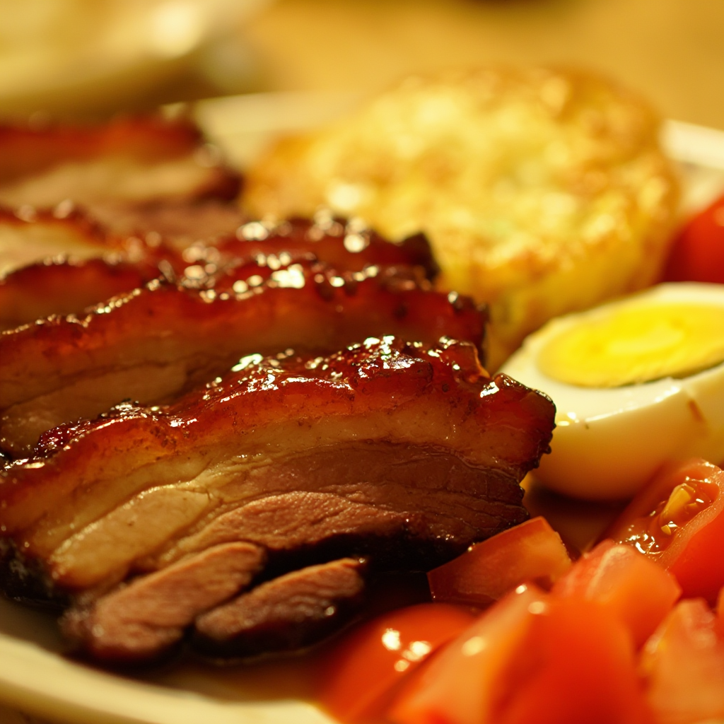 Pork Tocino with Salted Egg and Chopped Tomato
