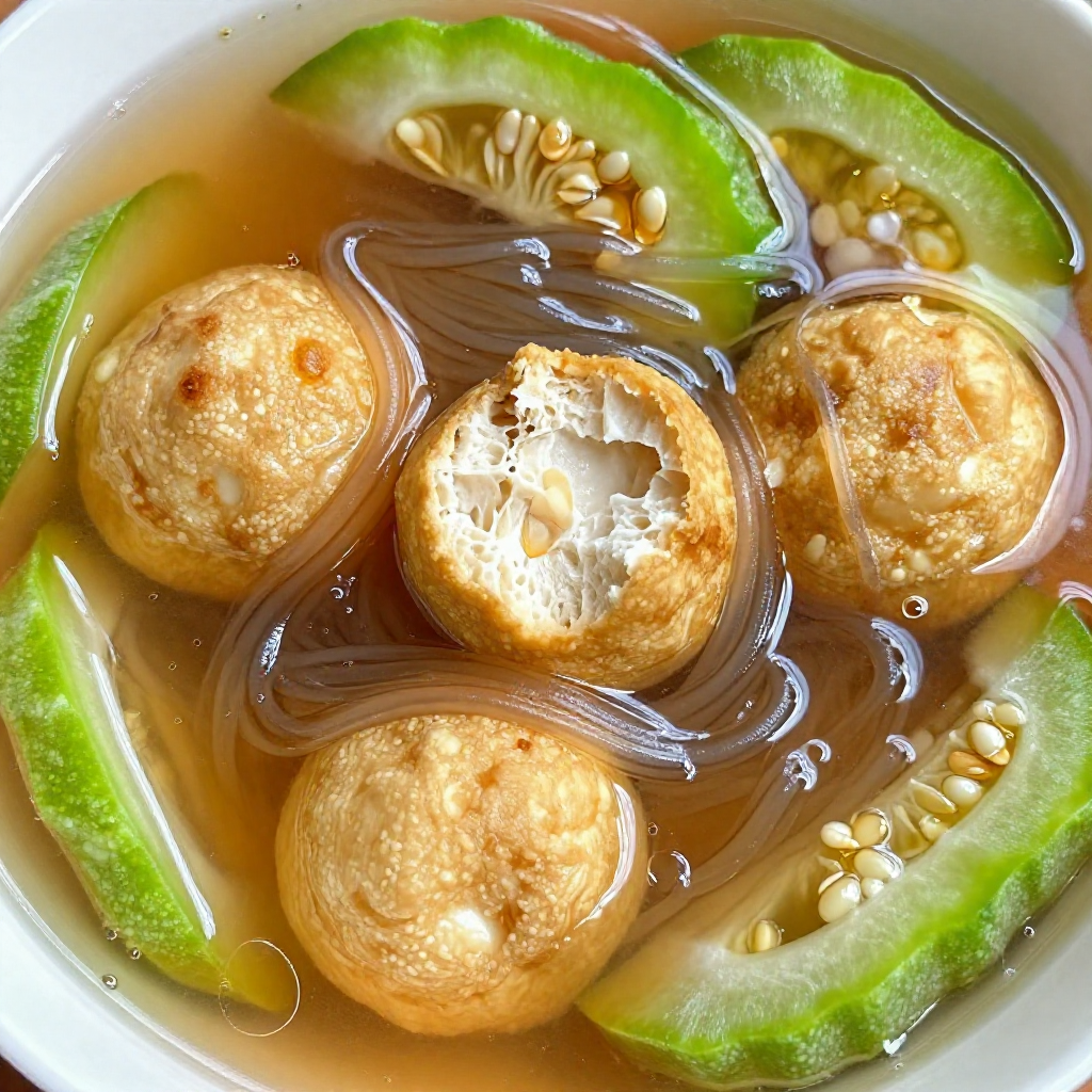 Tofu Balls Almondigas with Misua and Patola